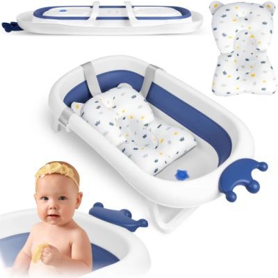 Cada de baie pentru bebelusi cu perna RK-280, alba si albastra 728001