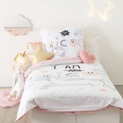Lenjerie de pat din bumbac pentru copii cu unicorn 200 x 140 cm 174018b