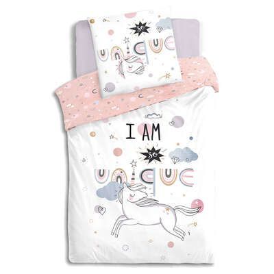 Lenjerie de pat din bumbac pentru copii cu unicorn 200 x 140 cm 174018b