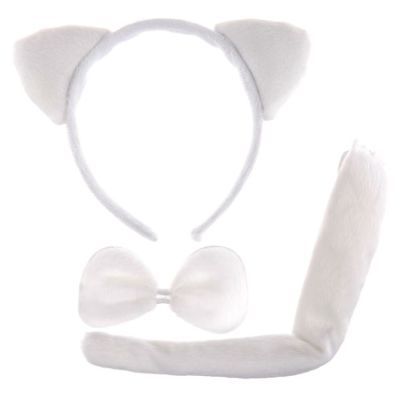 Accesorii pisicuta cu urechi, codita si fundita albe P0381fw