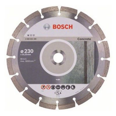 Disc diamantat, cu segmente, pentru debitare beton, Bosch Standard for Concrete, 230 x 22.23 x 2.3 x 10 mm, 2608602200