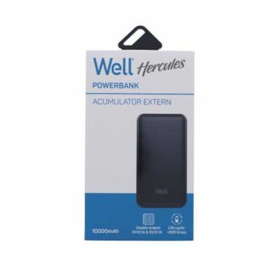 Acumulator extern powerbank well hercules 10000mah 2.1A negru