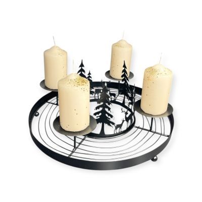 Advent Wreath Winter forest Decor metal Black 10025749