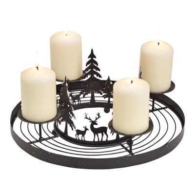 Advent Wreath Winter forest Decor metal Black 10025749