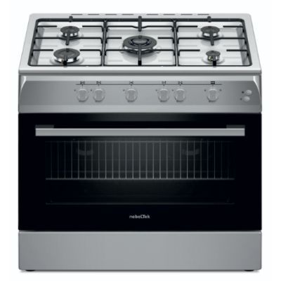 Aragaz Nobeltek,60x90cm,plita gaz cu 5 ochiuri,cuptor gaz,plita si front inox,laterale silver NLT 6903IX/G1