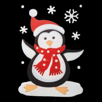 Autocolant decorativ de Craciun pentru ferestre Pinguin / Om de Zapada / Mos Craciun 29 x 40 cm 151602