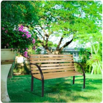 Banca de gradina cu spatar, din lemn, D 117,5 x 83 x 57 cm