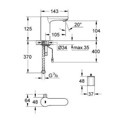 Baterie lavoar Grohe EUROSmart Cosmopolitan E cu fotocelula 6V fara ventil 5.7L/MIN-M1 44g36327