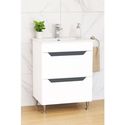 Baza mdf si lavoar, seria 056 60cm, sertare, alb, antracit 18965