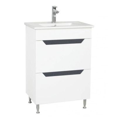 Baza mdf si lavoar, seria 056 60cm, sertare, alb, antracit 18965