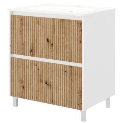 Baza pe picioare 2 sertare si lavoar 61cm pereti pal alb uv front F40 canetat fsc mix