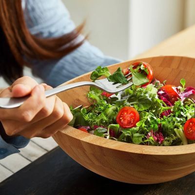 Bol de salata din bambus alb diam 25 cm 154104B