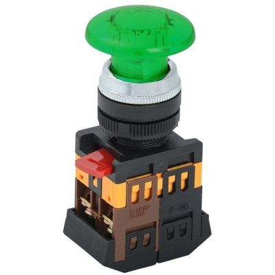 Buton tip ciuperca AELA-22 verde d22mm lampa/230V 1NC 1NO BBG20-AELA-K06