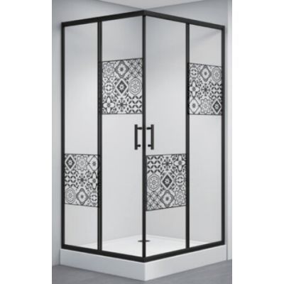 Cabina dus patrata imprimeu negru fara cadita profil negru 900x900x1800 E14A-2 Spring