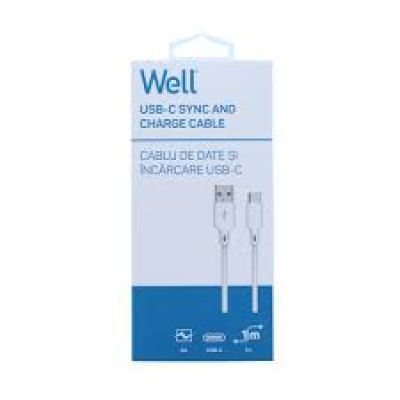 CABLE-USB/USBC-1WE06-WL Cablu USB 2.0A tata USB-C 1m alb cutie Well