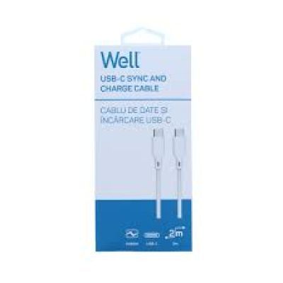 Cablu USB-C - USB-C, PD 60W, 2m, alb, cutie, Well CABLE-USBC/USBC-2WE06-WL