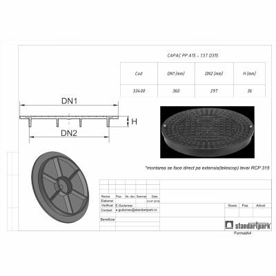Capac vizitare PP A15/DN 315W Pvc