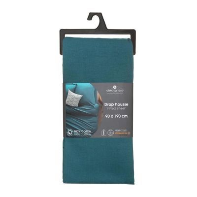 Cearsaf cu elastic individual 90 x 190 cm bumbac albastru178572 Q