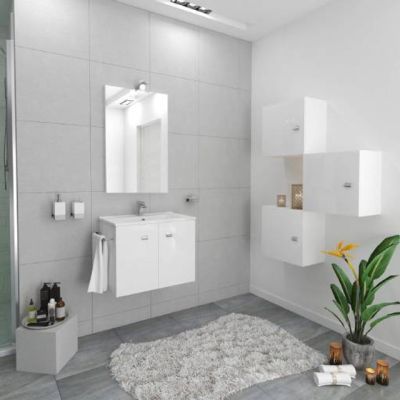 Comp Carla - baza 2 USI + LAV cm 60X36 maner Emotion alb + oglinda 213/EL cu lampa Venus FSC Mix