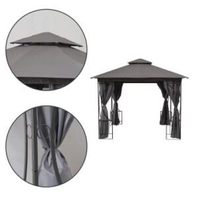 Cort pavilion gradina 2in1 cu pereti plasa de tantari 3x3 gri 1701m