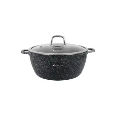Cratita din aluminiu turnat cu capac din sticla marmorat 5L 26x12cm GM0326