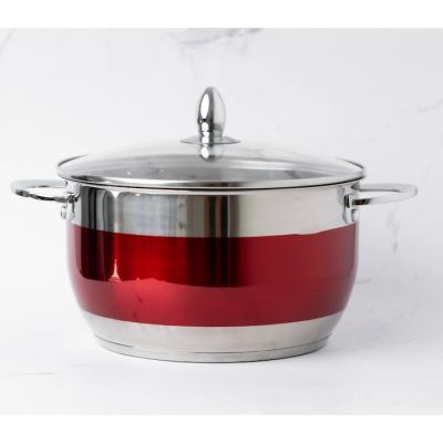 Cratita din inox cu capac 26cm rosu BH 1818-26-RD