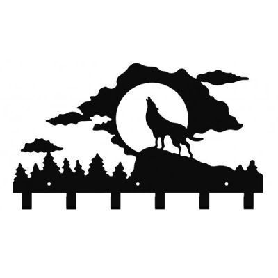 Cuier metalic Lupul si Luna 6 agatatoare 40x24cm Negru