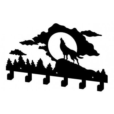 Cuier metalic Lupul si Luna 6 agatatoare 40x24cm Negru