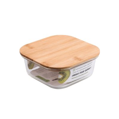 Cutie patrata din sticla+capac bamboo 320ml 430-P-B-320