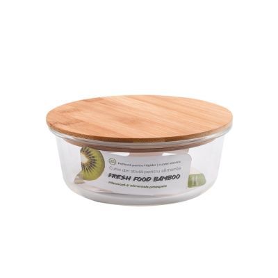 Cutie rotunda din sticla +capac bamboo 400ml 430-R-B-400