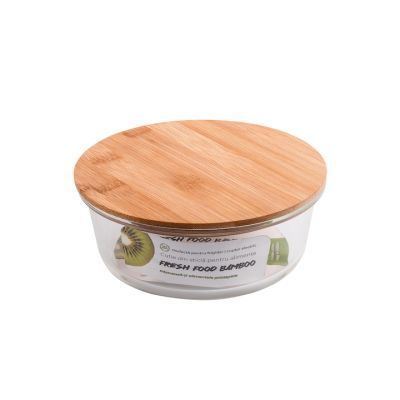 Cutie rotunda din sticla +capac bamboo 400ml 430-R-B-400