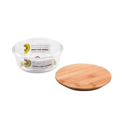 Cutie rotunda din sticla +capac bamboo 400ml 430-R-B-400