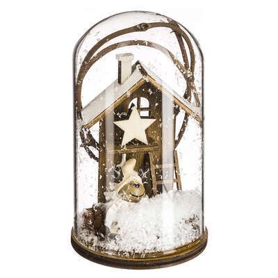 Decoratiune de Craciun din lemn cu capac tip clopot de sticla 6,6 x 12,5 cm 150309