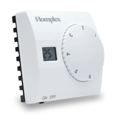 Termostat de ambient pentru centrala, cu fir, Homplex 816, 2 x AA, 230 V, afisaj digital, IP42, alb
