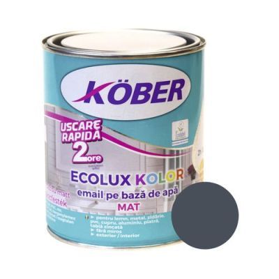 Vopsea pentru lemn / metal, Kober Ecolux Kolor, interior / exterior, pe baza de apa, mat, gri antracit, 2.5 L