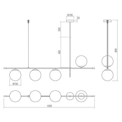 Corp iluminat suspensie Essential, 4 x E14, negru + auriu