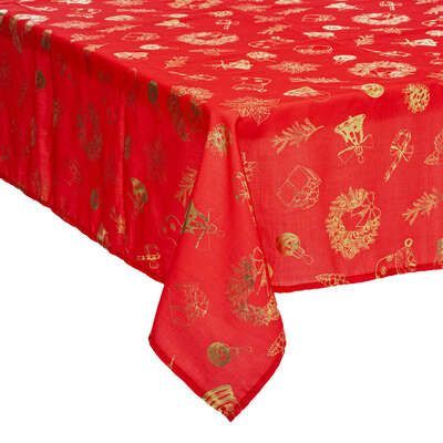 Fata de masa rosie cu motive aurii de Craciun 140 x 240 cm 175752