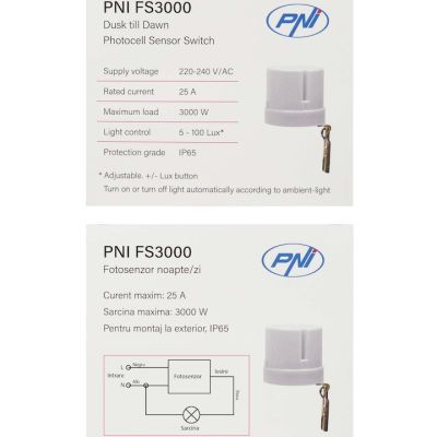 Fotosenzor noapte/zi 25A 3000W de exterior PMI-FS3000 Fotosenzor noapte/zi 25A 3000W de exterior PMI-FS3000