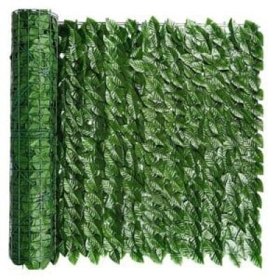 Gard paravan viu cu frunze artificiale,verde inchis,300x100 cm