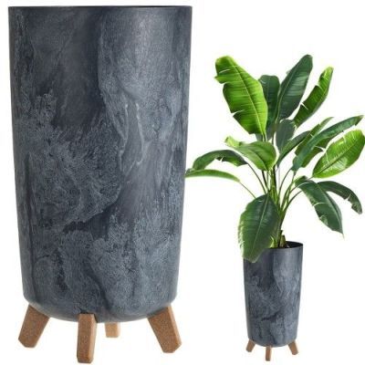 Ghiveci de flori antracit Gracia Tubus Slim cu efect de beton DGTL240E-S433