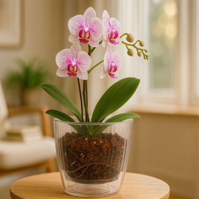 Ghiveci orhidee cu masca cristal transparent D16