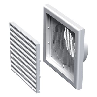 Grila ventilatie cu manson PVC 154x154 diam 125mm plasa ins