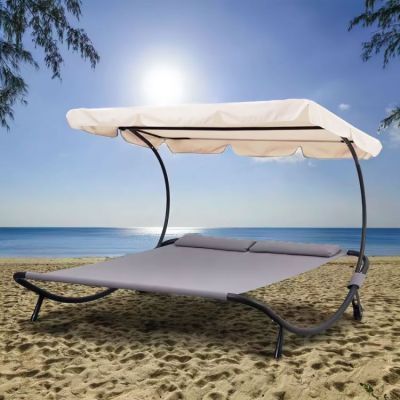 Sezlong gradina dublu, ModernHome, gri, 200x144cm, otel/poliester SN-L0022B