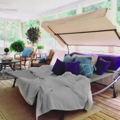 Sezlong gradina dublu, ModernHome, gri, 200x144cm, otel/poliester SN-L0022B