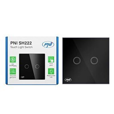 Intrerupator dublu cu touch sticla negru led 10A PNI SH222