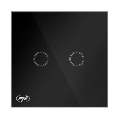 Intrerupator dublu cu touch sticla negru led 10A PNI SH222