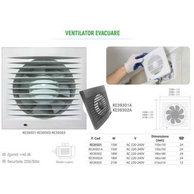 KE39301A Klaus antracite ventilator de evacuare 15W 220V 4 KE39301A Klaus antracite ventilator de evacuare 15W 220V 4