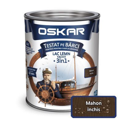Lac pentru lemn Oskar Yacht, mahon inchis, interior / exterior, 2.5 L