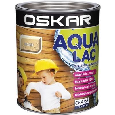 Lac pentru lemn Oskar Aqua Lac, incolor, pe baza de apa, interior / exterior, 0.75 L