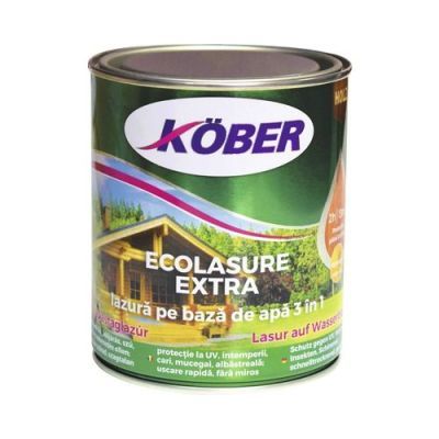 Lac / lazura 3 in 1 pentru lemn, Kober Ecolasure Extra, incolor, pe baza de apa, interior / exterior, 0.75 L